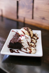 chocolate cake with ice cream