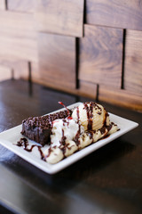 chocolate cake with ice cream