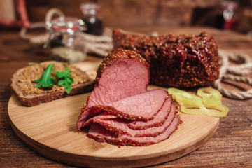 sausage on a wooden background