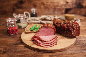 sausage on a wooden background
