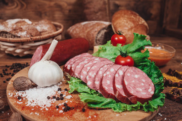 sausage on a wooden background