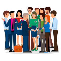Fototapeta premium Business people vector groups presentation to investors conferense teamwork meeting characters interview illustration.