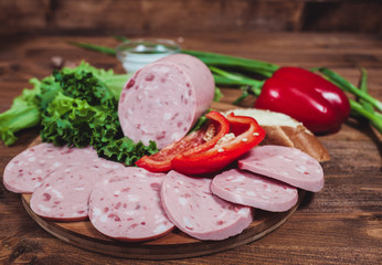 sausage on a wooden background