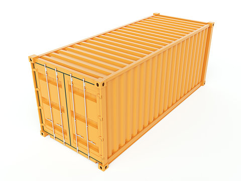 Yellow Cargo Container On White Background. 3D Rendering