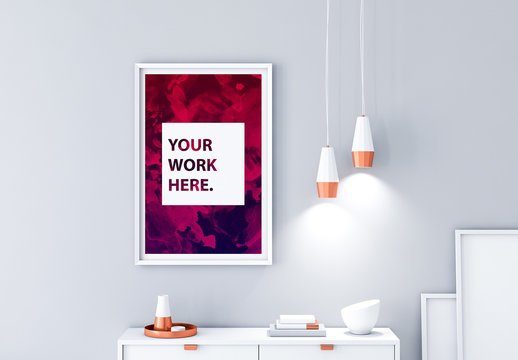 Vertical Framed Poster Mockup with Contemporary Furniture