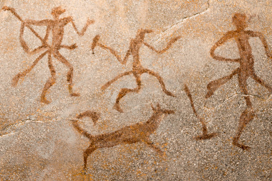 image of ancient people on the wall of the cave. stone Age. archeology.