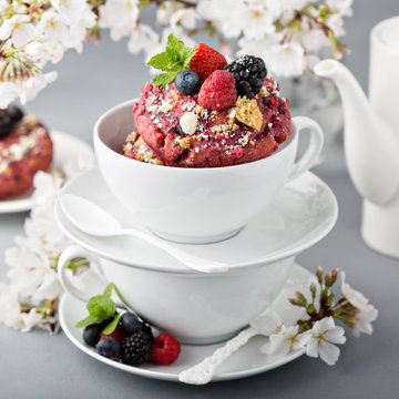 Berry Shortcake Donuts In A White Cup