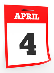 April 4. Calendar on white background.