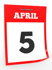 April 5. Calendar on white background.