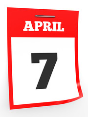 April 7. Calendar on white background.