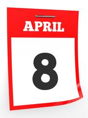 April 8. Calendar on white background.