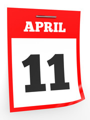 April 11. Calendar on white background.