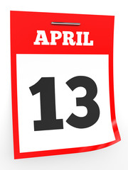 April 13. Calendar on white background.