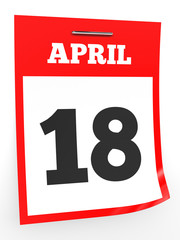 April 18. Calendar on white background.