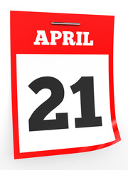 April 21. Calendar on white background.