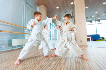 young, beautiful, successful multi ethical kids in karate position