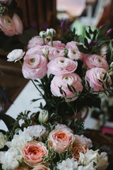 A large number of different flowers in the flower market