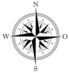 Kompass rose mit deutscher Osten Abkürzung für Marine- oder Seefahrt sowie geographische Karten mit allen wichtigen Windrichtungen auf einem isolierten weißen Hintergrund als Vektor in eps oder ai.