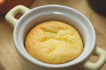 Cottage cheese casserole in colored ceramic forms in the form of pans. kid's food