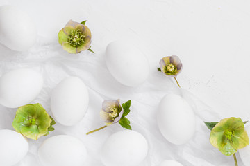Easter white background eggs flowers