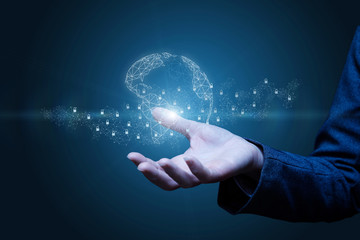 Businesswoman hand shows the system block chain .