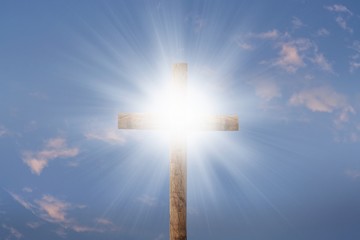 Cross . The Light of Christ Crucifix . Light of God . Light from sky . Cross on the top of the hill