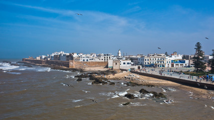 Fototapeta na wymiar Essaouira aerial panoramic cityscape view of old city at the coast of Atlantic ocean in Morocco, North Africa
