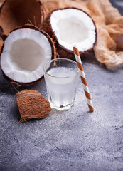 Natural organic fresh coconut water. 