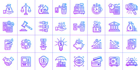 Outline gradient icon set of finance. Material design icon suitable for print, website and presentation