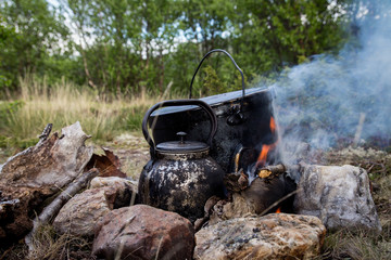 outdoor campfire cooking pot