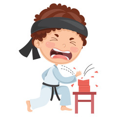 Vector Illustration Of Kid Making Karate