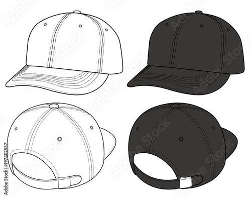 Download "Basic ball Cap fashion flat technical drawing template ...