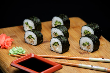 Sushi maki unagi hosomaki with eel.