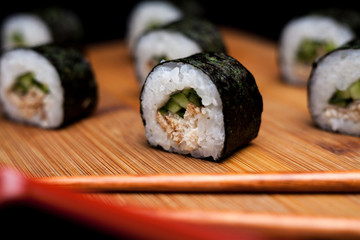 Sushi maki unagi hosomaki with eel.