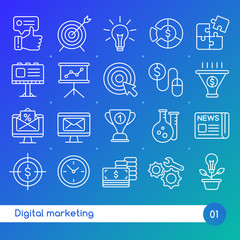 Digital marketing line icons set. Suitable for banner, mobile application, website. Editable stroke