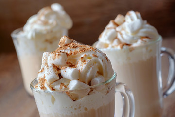 coffee with cream, marshmallow and cinnamon.