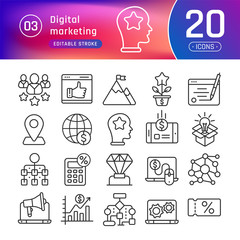 Digital marketing line icons set. Suitable for banner, mobile application, website. Editable stroke