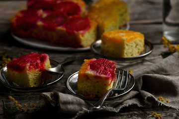 UPSIDE DOWN OMBRE ORANGE CAKE WITH VANILLA..selective focus