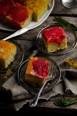 UPSIDE DOWN OMBRE ORANGE CAKE WITH VANILLA..selective focus