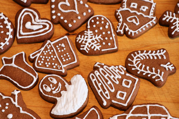 High angle view of gingerbread cookies