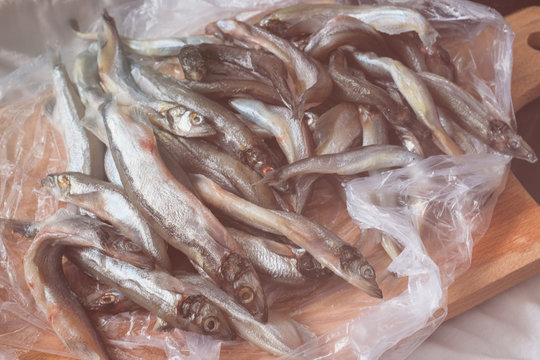 Raw fish. Fresh smelt, capelin or caplin fish.
