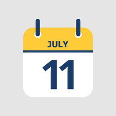 Flat icon calendar 11th of July isolated on gray background. Vector illustration.