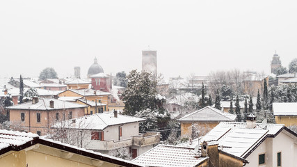 Fototapeta na wymiar Panorama of the whitewashed town of Pietrasanta