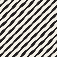 Vector Seamless Black and White Wavy Lines Pattern. Abstract Geometric Background