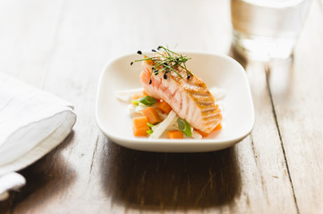 fresh little salad with salmon and sprouts