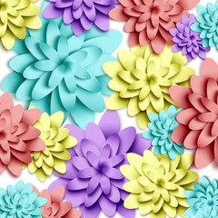 Flowers 3d background with on white background. Templates for greeting cards, placards, banners, flyers. Paper art. Suitable for social networks