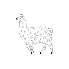 Funny llama illustration on white background. Back view.