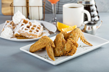French toast waffles with fried chicken