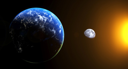 3D Rendering Of Realistic View From The Earth To The Moon With Sun Shine The Elements Of This Image Furnished By NASA For Textures