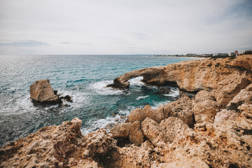 Fototapeta na wymiar sandy beach coast in the mediterranean sea landscape on Cyprus i